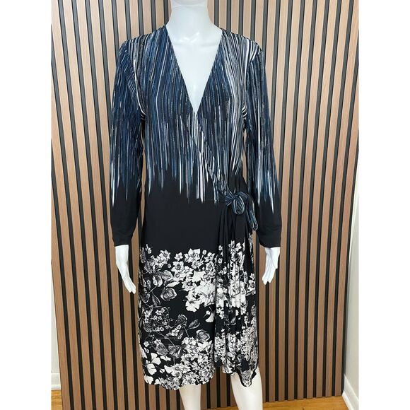 BCBGmaxazria Adele Women's Dress Wrap Stretch Lightweight L Black Floral - Picture 1 of 9
